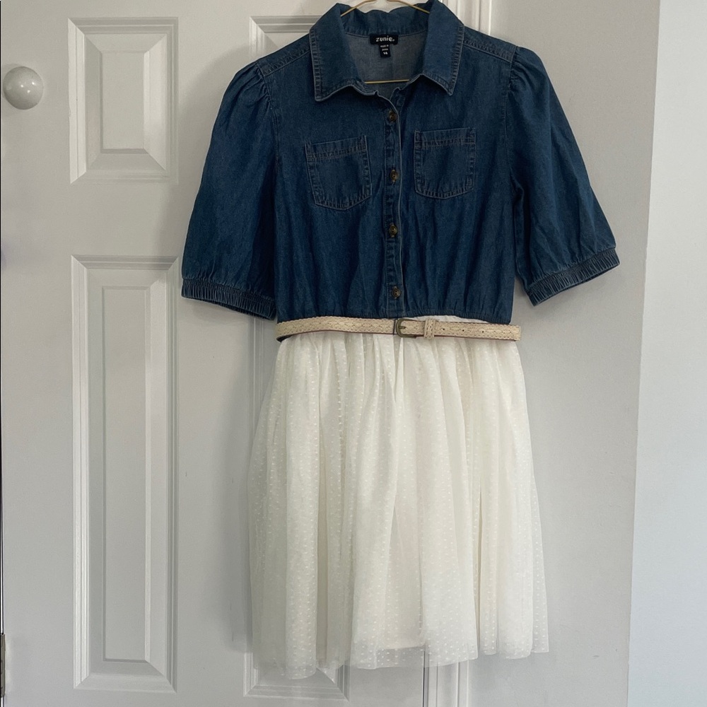 Zunie Denim and White Casual Dress for Kids